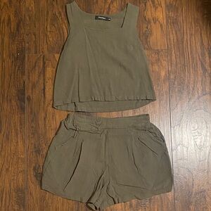 Olive Green Sleeveless Top and Shorts Set
